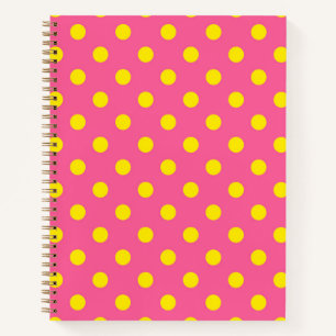 Yellow On Pink Polka Dots Pattern Design Notebook