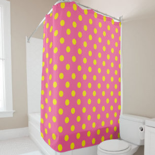 Yellow On Pink Polka Dots Pattern Design Shower Curtain