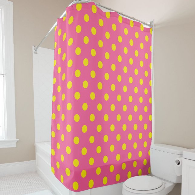 Yellow On Pink Polka Dots Pattern Design Shower Curtain (Creator Uploaded)