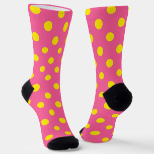 Yellow On Pink Polka Dots Pattern Design Socks