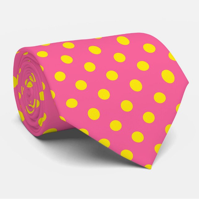 Yellow On Pink Polka Dots Pattern Design Tie (Creator Uploaded)