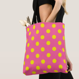 Yellow On Pink Polka Dots Pattern Design Tote Bag