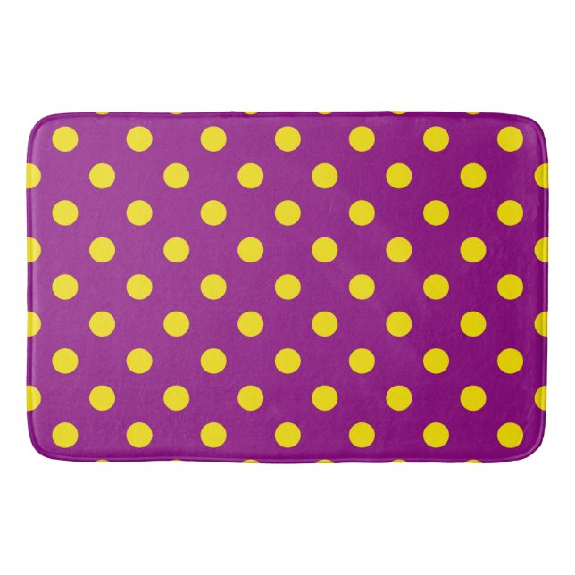 Yellow On Purple Polka Dots Pattern Design Bath Mat (Front)