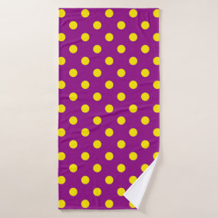 Yellow On Purple Polka Dots Pattern Design Bath Towel