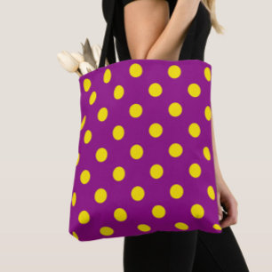 Yellow On Purple Polka Dots Pattern Design Tote Bag