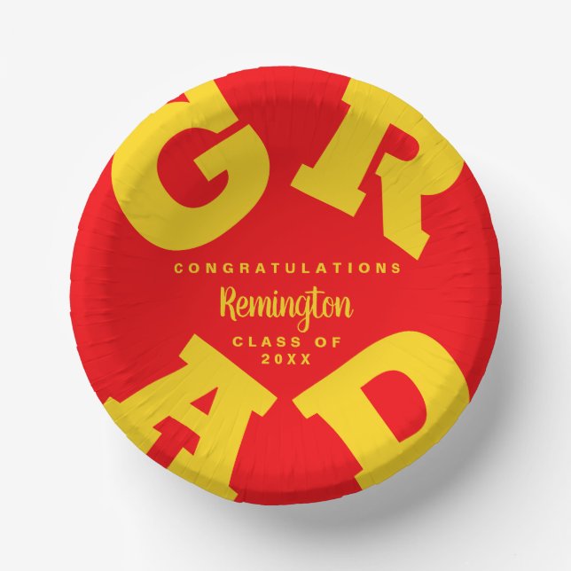 Yellow on Red Congratulations Graduation Paper Plate (Front)