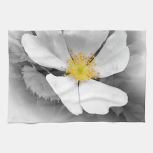 yellow on shades of grey tea towel