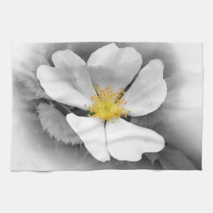 yellow on shades of grey tea towel