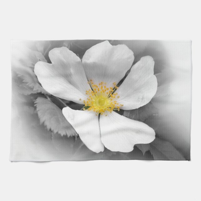 yellow on shades of grey tea towel (Horizontal)