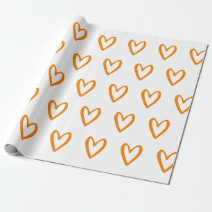 Yellow on White Handdrawn Hearts Wrapping Paper