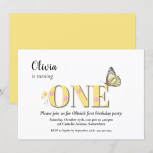 Yellow One 1st Birthday Party Invitation
