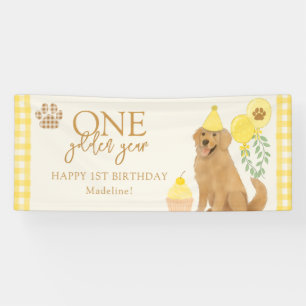 Yellow One Golden Year Retriever Puppy Birthday Banner