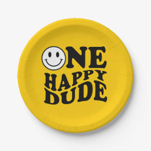 Yellow One Happy Dude   Preppy Smile 1st Birthday  Paper Plate