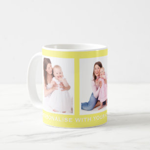 Yellow or Custom Colour 3 Photo Personalised Coffee Mug
