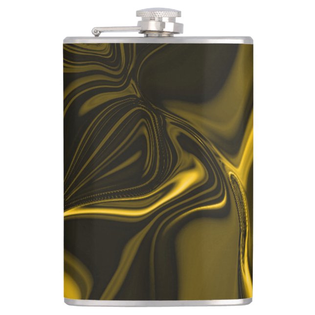 Yellow or gold curves on some brown image  hip flask (Front)