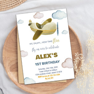 Yellow Orange Aeroplane Birthday Invitations