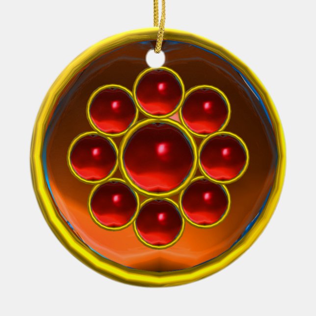 YELLOW ORANGE AGATE GEMSTONE MON CERAMIC TREE DECORATION (Front)