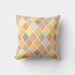 Yellow, orange and gray quatrefoil pattern cushion