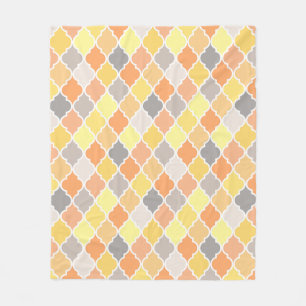 Yellow, orange and grey quatrefoil pattern fleece blanket