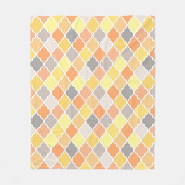 Yellow, orange and grey quatrefoil pattern fleece blanket (Front)