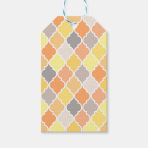 Yellow, orange and grey quatrefoil pattern gift tags
