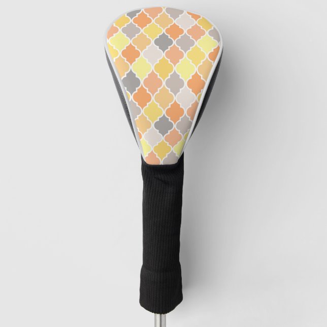 Yellow, orange and grey quatrefoil pattern golf head cover (Front)