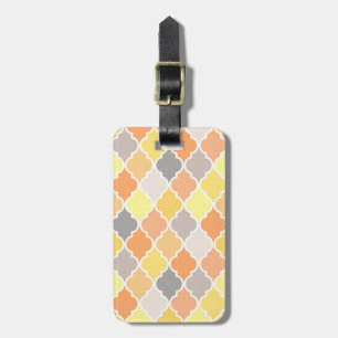 Yellow, orange and grey quatrefoil pattern luggage tag