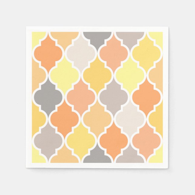 Yellow, orange and grey quatrefoil pattern napkin (Front)