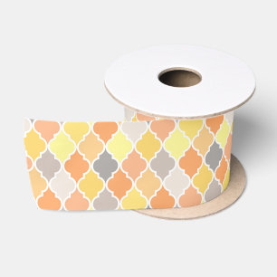 Yellow, orange and grey quatrefoil pattern satin ribbon