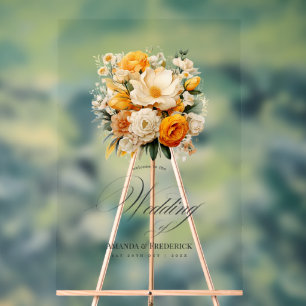 Yellow, Orange, and Ivory Floral Wedding Welcome Acrylic Sign
