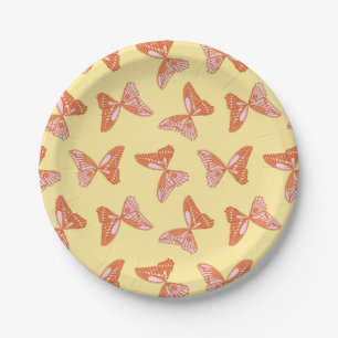 Yellow, Orange and Pink Butterflies Paper Plate