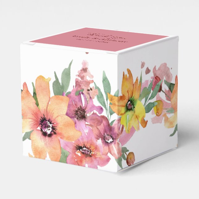 Yellow, Orange And Pink Florals Wedding Favour Box (Front Side)