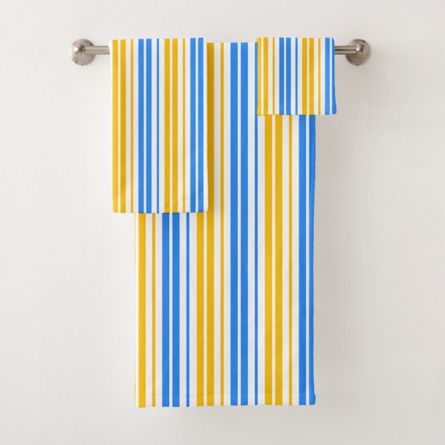 Yellow Orange and Purple Vertical Stripes Pattern  Bath Towel Set (Insitu)