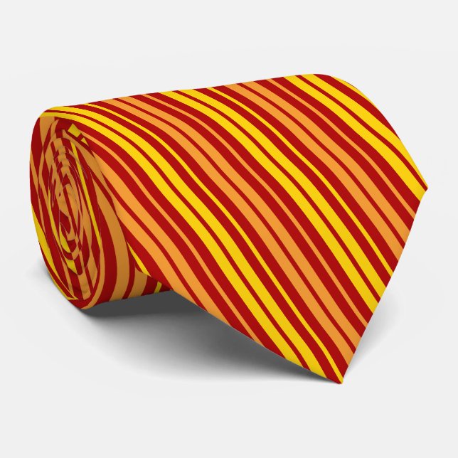 Yellow Orange and Red Vertical Stripes Pattern  Tie (Rolled)