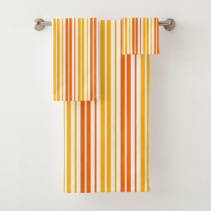 Yellow Orange and White Vertical Stripes Pattern  Bath Towel Set