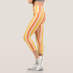 Yellow Orange and White Vertical Stripes Pattern Capri Leggings