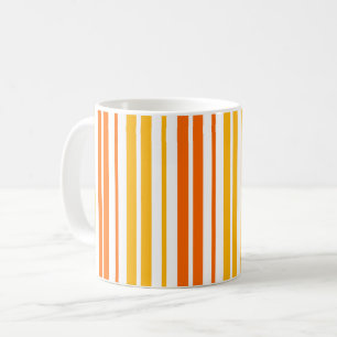 Yellow Orange and White Vertical Stripes Pattern Coffee Mug