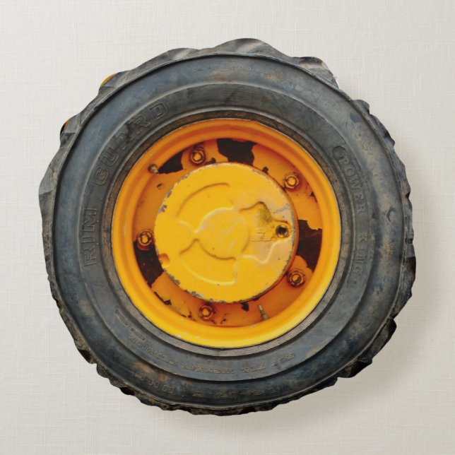 yellow orange antique car flat tire round cushion (Back)