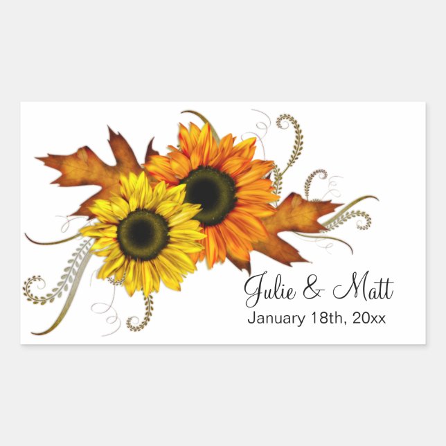 Yellow & Orange Autumn Flowers Wedding Rectangular Sticker (Front)