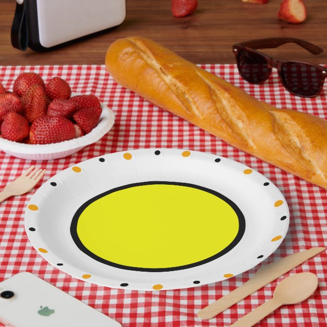 Yellow Orange Black Dots  Paper Plate (Picnic)