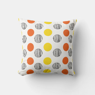 Yellow Orange black scribble dot pattern Cushion