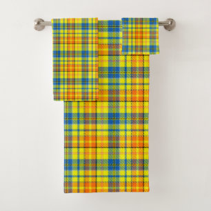 Yellow Orange Blue Plaid Tartan Design  Bath Towel Set