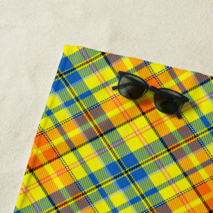 Yellow Orange Blue Plaid Tartan Design Beach Towel