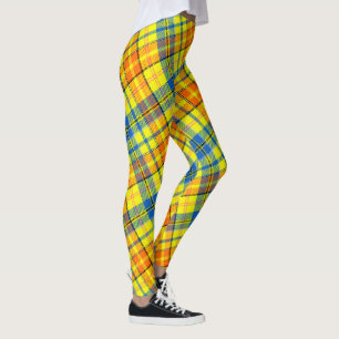 Yellow Orange Blue Plaid Tartan Design Leggings