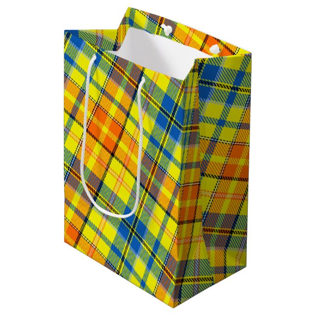 Yellow Orange Blue Plaid Tartan Design  Medium Gift Bag (Front Angled)
