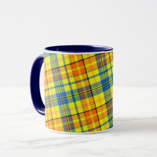 Yellow Orange Blue Plaid Tartan Design Mug