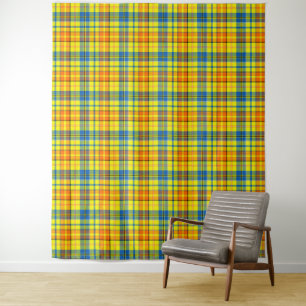 Yellow Orange Blue Plaid Tartan Design  Tapestry