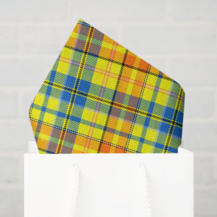 Yellow Orange Blue Plaid Tartan Design Tissue Paper