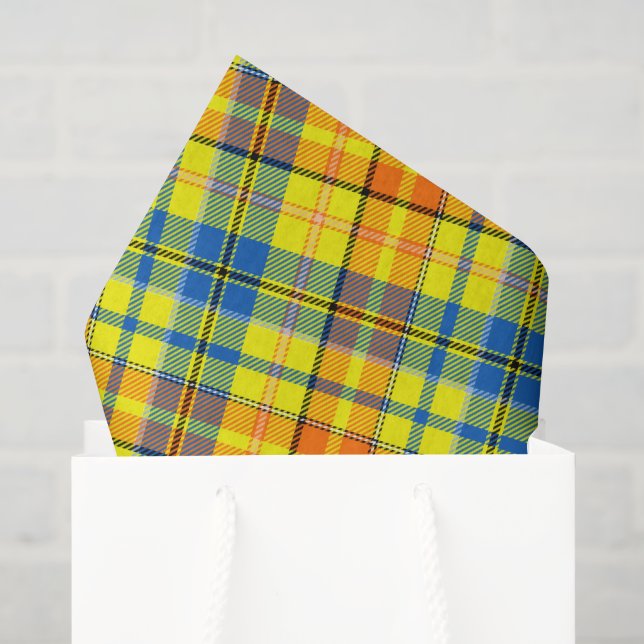 Yellow Orange Blue Plaid Tartan Design  Tissue Paper (Gift Bag)