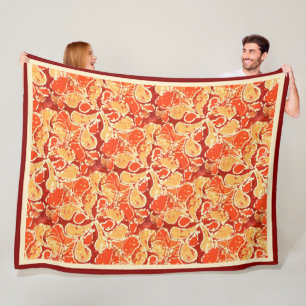 Yellow Orange Bohemian Bali Batik Style Paisley Fleece Blanket